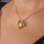 18k Gold Necklace Heart Pendant Embellished With Cubic Zirconia Crystals