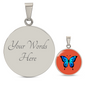 Stunning Blue Butterfly Personalised Engraved Circle Necklace