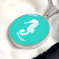 Dainty Sea Horse Circle Necklace, Turquoise Personalized Engraved Circle Necklace. Polished surgical steel or with an 18k gold finish option. Necklace: 18-22" adjustable.
Circle Pendant: 0.9” x 0.9” (23.5mm x 23.5mm)