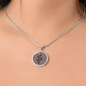 Cinnamon Slate Snake Round Disc Necklace, Personalized Engraved Circle Necklace. Polished surgical steel or with an 18k gold finish option. Necklace: 18-22" adjustable.
Circle Pendant: 0.9” x 0.9” (23.5mm x 23.5mm)