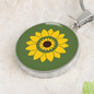 Summer Sunflower on dill green background disc Necklace, Personalized Engraved Circle Necklace. Polished surgical steel or with an 18k gold finish option. Necklace: 18-22" adjustable.
Circle Pendant: 0.9” x 0.9” (23.5mm x 23.5mm)
