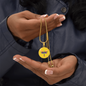 Colourful Dragonfly Graphic Personalised Engraved Disc Necklace on yellow butter background. Polished surgical steel or with an 18k gold finish option. Necklace: 18-22" adjustable.
Circle Pendant: 0.9” x 0.9” (23.5mm x 23.5mm)