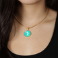 Dainty Sea Horse Circle Necklace, Turquoise Personalized Engraved Circle Necklace. Polished surgical steel or with an 18k gold finish option. Necklace: 18-22" adjustable.
Circle Pendant: 0.9” x 0.9” (23.5mm x 23.5mm)