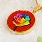 Rainbow Rose Graphic Necklace. A rainbow rose symbolises joy, diversity, and hope. Because of its vibrant mix of colours, it represents happiness, positivity, and inclusivity. Our patent-pending jewellery is made of high quality surgical steel or with an 18k gold finish option. Perfect Gift For:
Birthdays & Anniversaries
Pride Celebrations
Mother’s Day & Valentine’s Day
Someone who brightens your life!