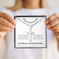 Personalised Engraved Cross Pendant Necklace with Inspirational Message Card that carries deep significance for the wearer. The gorgeous Polished Stainless Steel Cross can be further personalised on the back with a name, date, or short message up to 20 characters.