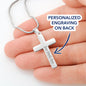Cross Engraved Pendant With Snake Chain Necklace for your boyfriend. Crafted in high polished stainless steel, this piece will resist tarnishing and is hypoallergenic for sensitive skin. Includes a luxury adjustable snake chain (18" - 22") and attaches with an easy to use lobster clasp.