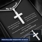 Cross Engraved Pendant With Snake Chain Necklace for your boyfriend. Crafted in high polished stainless steel, this piece will resist tarnishing and is hypoallergenic for sensitive skin. Includes a luxury adjustable snake chain (18" - 22") and attaches with an easy to use lobster clasp.