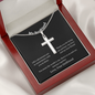 Cross Engraved Pendant With Snake Chain Necklace for your boyfriend. Crafted in high polished stainless steel, this piece will resist tarnishing and is hypoallergenic for sensitive skin. Includes a luxury adjustable snake chain (18" - 22") and attaches with an easy to use lobster clasp.