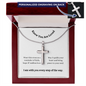 Personalised Engraved Cross Pendant Necklace with Inspirational Message Card that carries deep significance for the wearer. The gorgeous Polished Stainless Steel Cross can be further personalised on the back with a name, date, or short message up to 20 characters.