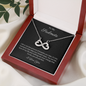 To My Soulmate Infinity Hearts Necklace with message card. crafted in either a 14k white gold finish or an 18k yellow gold finish, this heart-shaped infinity symbol is hand-polished to showcase its magnificent shine
