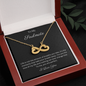 To My Soulmate Infinity Hearts Necklace with message card. crafted in either a 14k white gold finish or an 18k yellow gold finish, this heart-shaped infinity symbol is hand-polished to showcase its magnificent shine