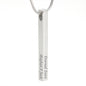 Engraved 4-Sided Vertical Stick Polished Stainless Steel Pendant With Snake Chain Necklace is a timeless way to carry the names, dates, or words that matter most. Each of the four sides is custom engraved.