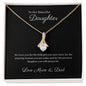 Daughter Petite Ribbon Pendant Necklace, 14k White or 18k Yellow Gold Finish