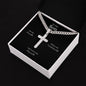 Engraved Son Stainless Steel Cross Necklace On Cuban Chain