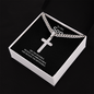 Engraved Son Stainless Steel Cross Necklace On Cuban Chain. Message card reads See the Invisible,
Believe the Unbelievable,
And receive the Impossible. Engrave your short message or date on the back. Chain 18 to 22 inches adjustable.
