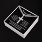 Cuban Chain with Artisan Cross Necklace in a Gift Box. A wonderful boyfriend gift idea with a Personalised message card and Engraving option on the back of the cross pendant.