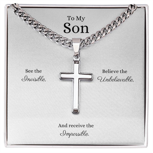 Personalised Son Stainless Steel Cross Necklace On Cuban Chain