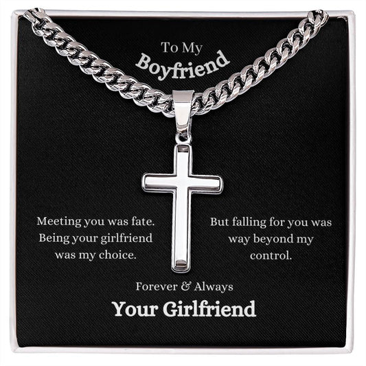 Engraved Cross And Chain Necklace For Boyfriend