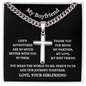 Cuban Chain with Artisan Cross Necklace in a Gift Box. A wonderful boyfriend gift idea with a Personalised message card and Engraving option on the back of the cross pendant.