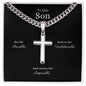 Engraved Son Stainless Steel Cross Necklace On Cuban Chain