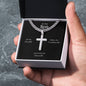 Engraved Son Stainless Steel Cross Necklace On Cuban Chain