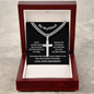Cuban Chain with Artisan Cross Necklace in a Gift Box. A wonderful boyfriend gift idea with a Personalised message card and Engraving option on the back of the cross pendant.