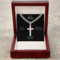 Engraved Son Stainless Steel Cross Necklace On Cuban Chain
