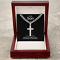 Engraved Son Stainless Steel Cross Necklace On Cuban Chain. Message card reads See the Invisible,
Believe the Unbelievable,
And receive the Impossible. Engrave your short message or date on the back. Chain 18 to 22 inches adjustable.