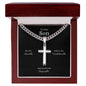 Engraved Son Stainless Steel Cross Necklace On Cuban Chain