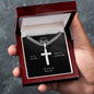 Engraved Son Stainless Steel Cross Necklace On Cuban Chain