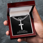 Engraved Son Stainless Steel Cross Necklace On Cuban Chain. Message card reads See the Invisible,
Believe the Unbelievable,
And receive the Impossible. Engrave your short message or date on the back. Chain 18 to 22 inches adjustable.