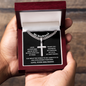 Cuban Chain with Artisan Cross Necklace in a Gift Box. A wonderful boyfriend gift idea with a Personalised message card and Engraving option on the back of the cross pendant.
