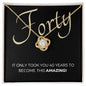 40th Birthday, Beautiful Love Knot 14k or 18k finish Necklace. Features a beautiful pendant embellished with premium cubic zirconia crystals and heartfelt message card.