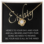 80th Birthday, Beautiful Love Knot 14k or 18k finish Necklace. Features a beautiful pendant embellished with premium cubic zirconia crystals and heartfelt message card