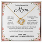 My Beautiful Mom Love Knot 14k or 18k finish Necklace. Features a beautiful pendant embellished with premium cubic zirconia crystals and heartfelt message card.