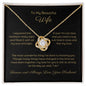 14k white gold or 18k yellow gold finish wife love knot pendant necklace with cubic zirconia crystals, including personalised message
