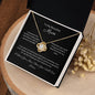 To My Mum, Beautiful Love Knot 14k or 18k finish Necklace. Features a beautiful pendant embellished with premium cubic zirconia crystals and heartfelt message card