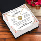 My Beautiful Mom Love Knot 14k or 18k finish Necklace. Features a beautiful pendant embellished with premium cubic zirconia crystals and heartfelt message card.