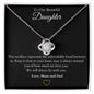 14k white gold or 18k yellow gold finish wife love knot pendant necklace with cubic zirconia crystals, including personalised message