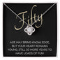 50th Birthday, Beautiful Love Knot 14k or 18k finish Necklace. Features a beautiful pendant embellished with premium cubic zirconia crystals and heartfelt message card.
