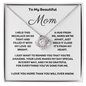 To My Beautiful Mom Love Knot 14k or 18k finish Necklace. Features a beautiful pendant embellished with premium cubic zirconia crystals and heartfelt message card.