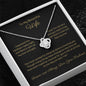 14k white gold or 18k yellow gold finish wife love knot pendant necklace with cubic zirconia crystals, including personalised message