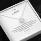 To My Mom, Beautiful Love Knot 14k or 18k finish Necklace. Features a beautiful pendant embellished with premium cubic zirconia crystals.