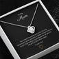 To My Mum, Beautiful Love Knot 14k or 18k finish Necklace. Features a beautiful pendant embellished with premium cubic zirconia crystals.