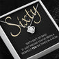 60th Birthday, Beautiful Love Knot 14k or 18k finish Necklace. Features a beautiful pendant embellished with premium cubic zirconia crystals and heartfelt message card.