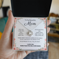 My Beautiful Mom Love Knot 14k or 18k finish Necklace. Features a beautiful pendant embellished with premium cubic zirconia crystals and heartfelt message card.