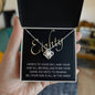 80th Birthday, Beautiful Love Knot 14k or 18k finish Necklace. Features a beautiful pendant embellished with premium cubic zirconia crystals and heartfelt message card
