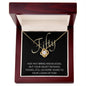 50th Birthday, Beautiful Love Knot 14k or 18k finish Necklace. Features a beautiful pendant embellished with premium cubic zirconia crystals and heartfelt message card.
