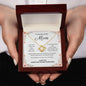 My Beautiful Mom Love Knot 14k or 18k finish Necklace. Features a beautiful pendant embellished with premium cubic zirconia crystals and heartfelt message card.
