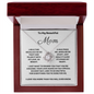 To My Beautiful Mom Love Knot 14k or 18k finish Necklace. Features a beautiful pendant embellished with premium cubic zirconia crystals and heartfelt message card.
